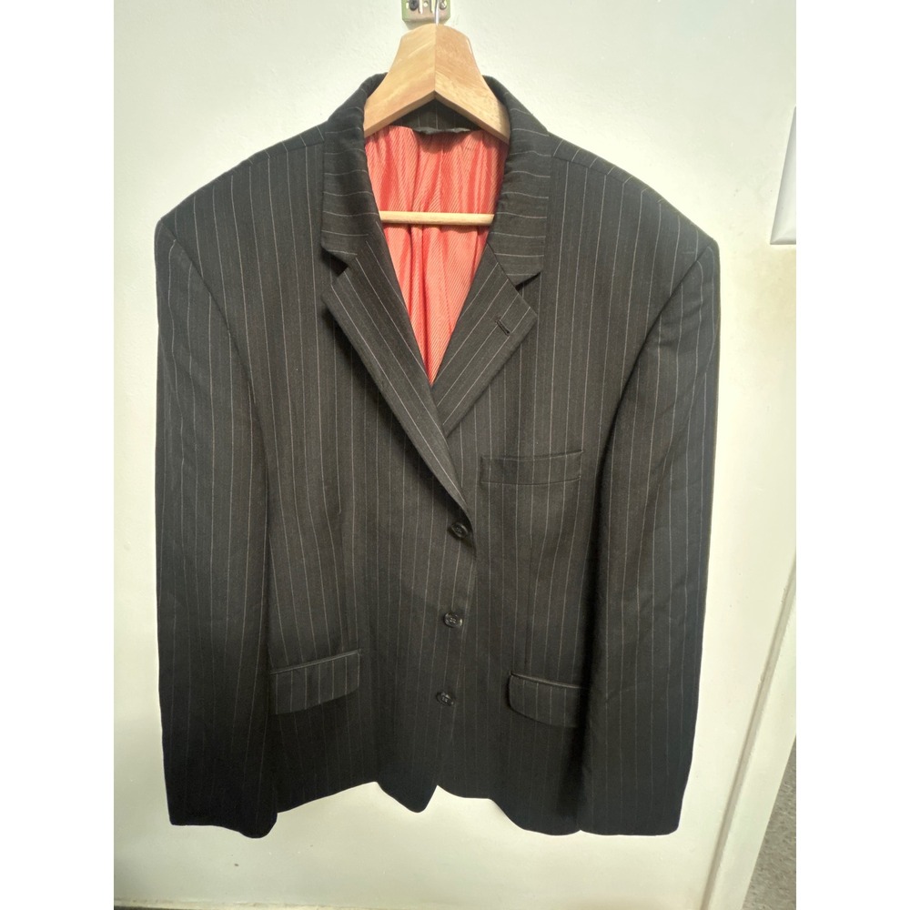 Arturo Calle Vitale Barberis Canonico Wool Pinstripe Blazer 46 Reg Black Red